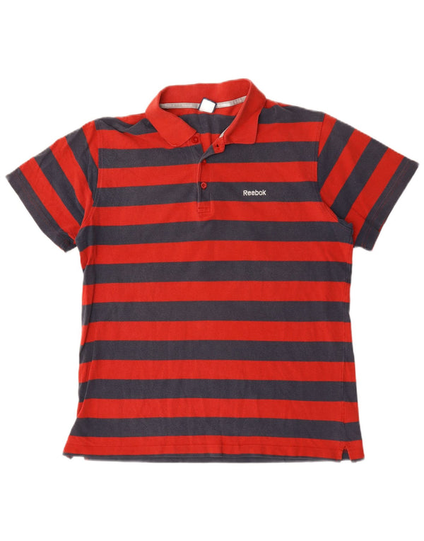 Reebok Mens Polo Shirt Large Red Striped Cotton