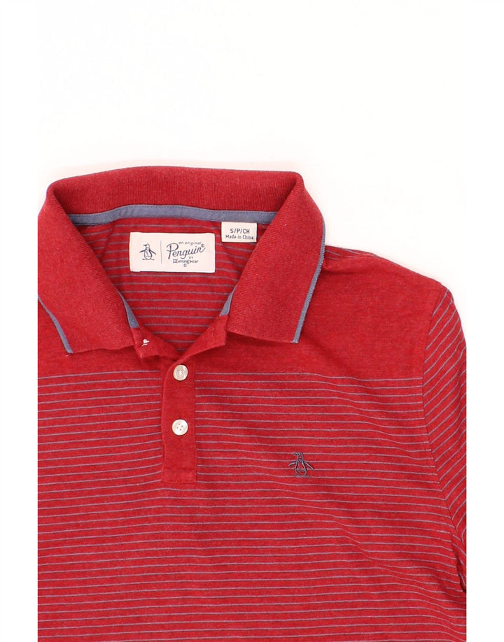 PENGUIN Mens Polo Shirt Small Red Pinstripe Cotton Vintage Penguin and Second-Hand Penguin from Messina Hembry 