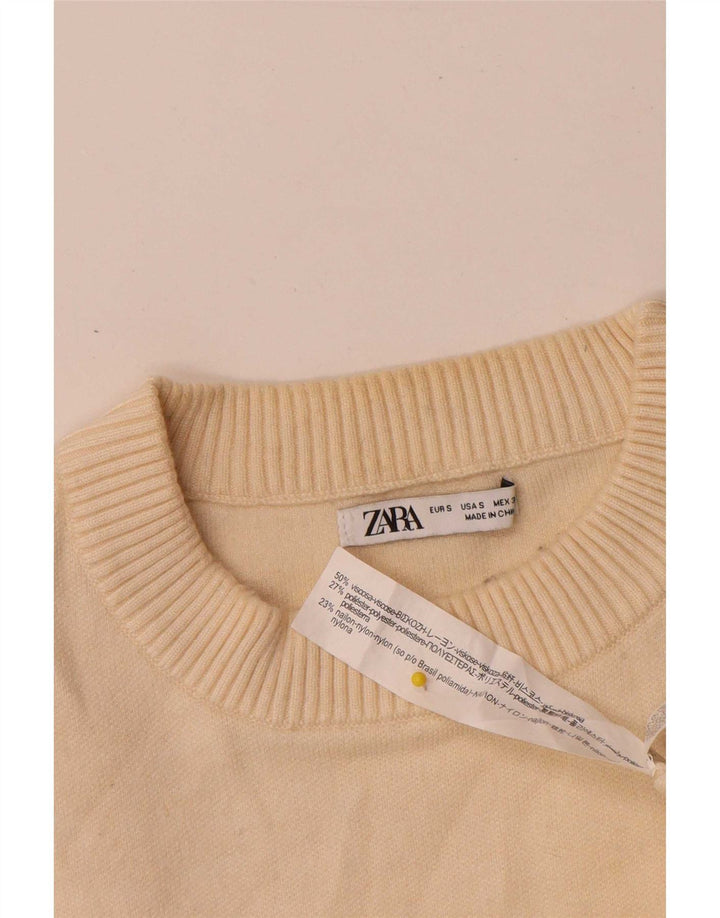 Мужской джемпер с круглым вырезом Zara, маленький бежевый из вискозы