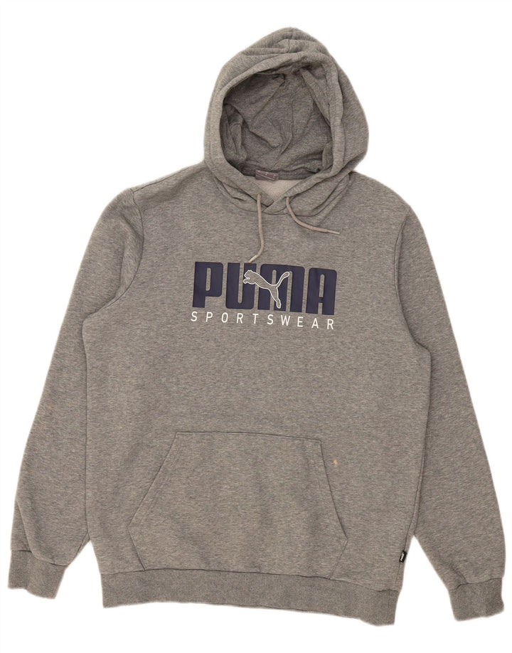 PUMA Mens Graphic Hoodie Jumper Medium Grey Flecked Cotton