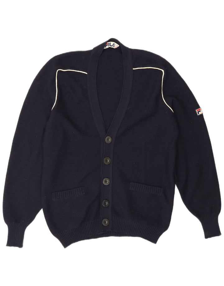 Fila Herren-Cardigan-Pullover IT 48 Mittelmarineblaue Wolle