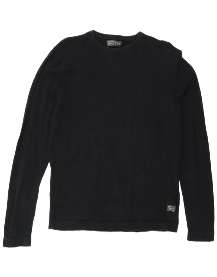 Jack & Jones Mens Crew Neck Jumper Sweater Small Black Cotton