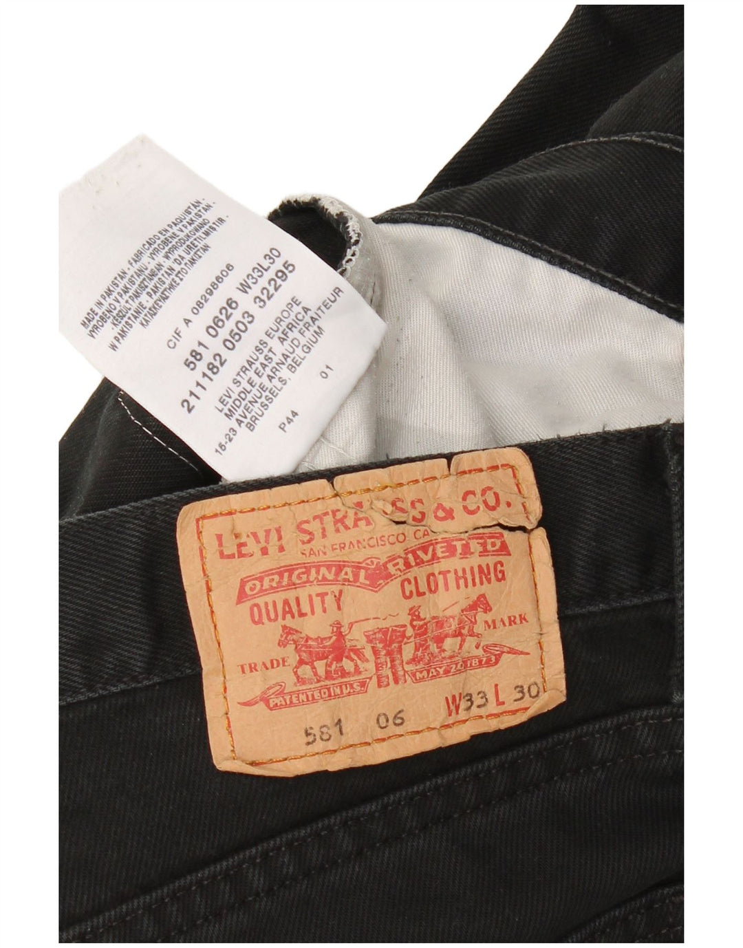 LEVI'S Mens 581 Straight Jeans W33 L30 Black Cotton