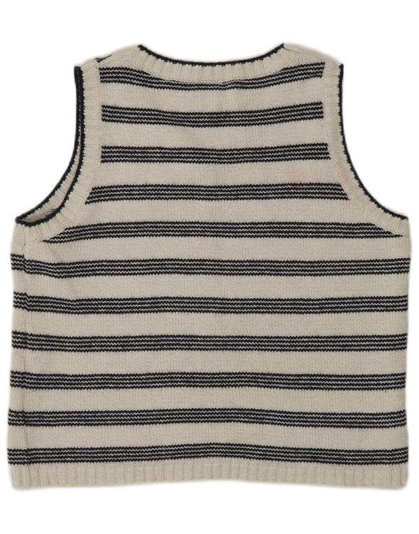 Vintage Dame Vest Tank Top UK 14 Medium Off White Stribet bomuld