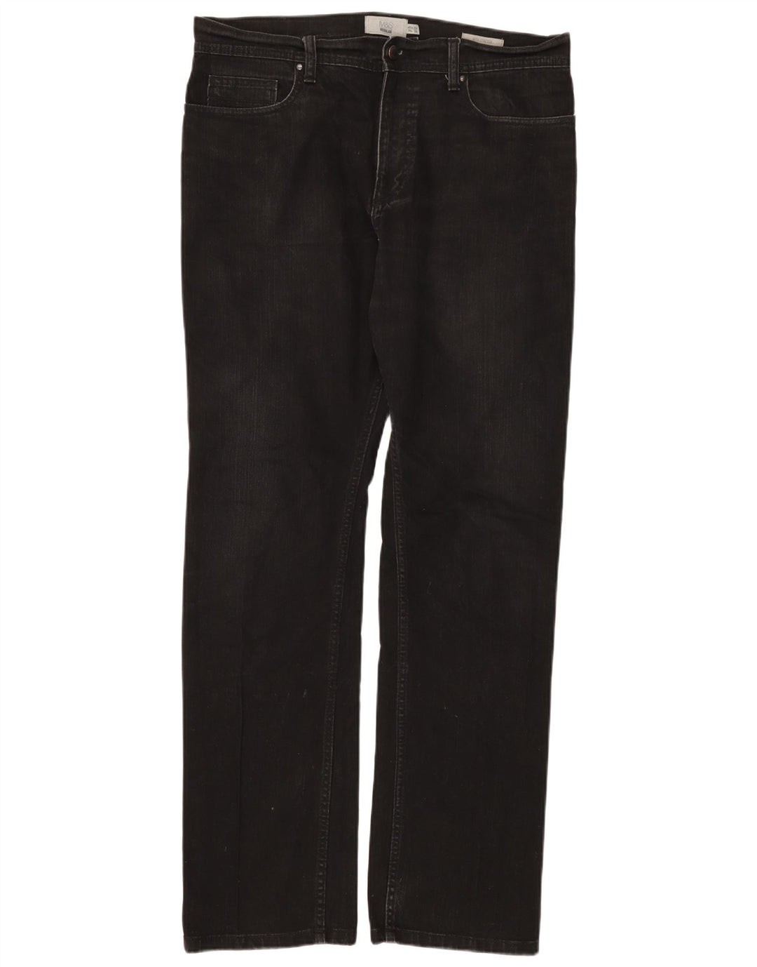 Marks & Spencer Mens Regular Straight Jeans W34 L33 Black Cotton