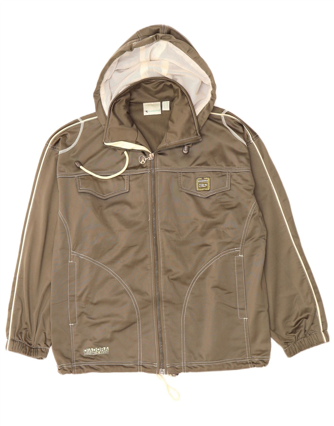 DIADORA Womens Oversized Hooded Tracksuit Top Jacket UK 10 Small Grey