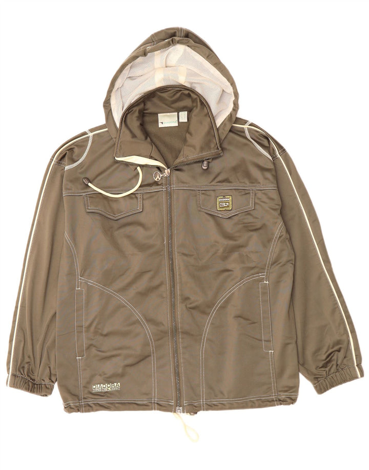 DIADORA Womens Oversized Hooded Tracksuit Top Jacket UK 10 Small Grey