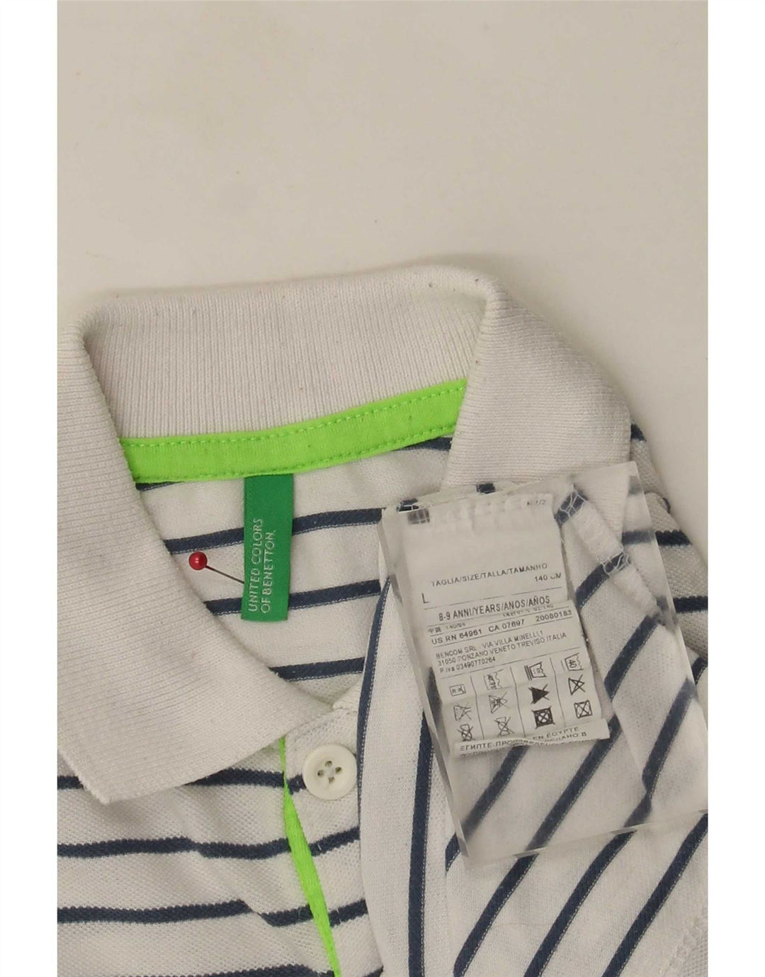 Polo Benetton Bambino 8-9 Anni Poliestere Righe Grandi Bianche