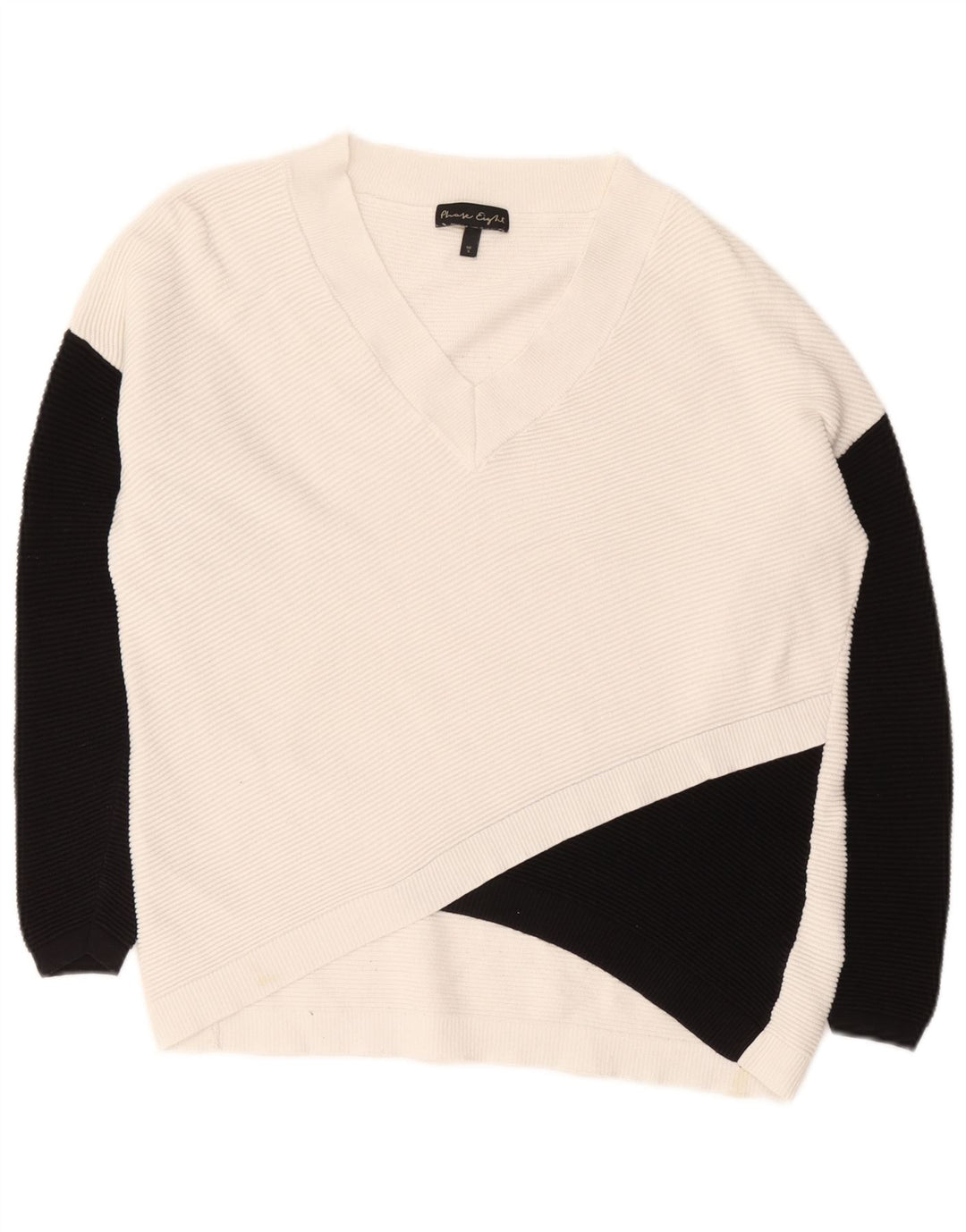 Phase Eight Womens V-Neck Jumper Sweater UK 10 Small White Colourblock