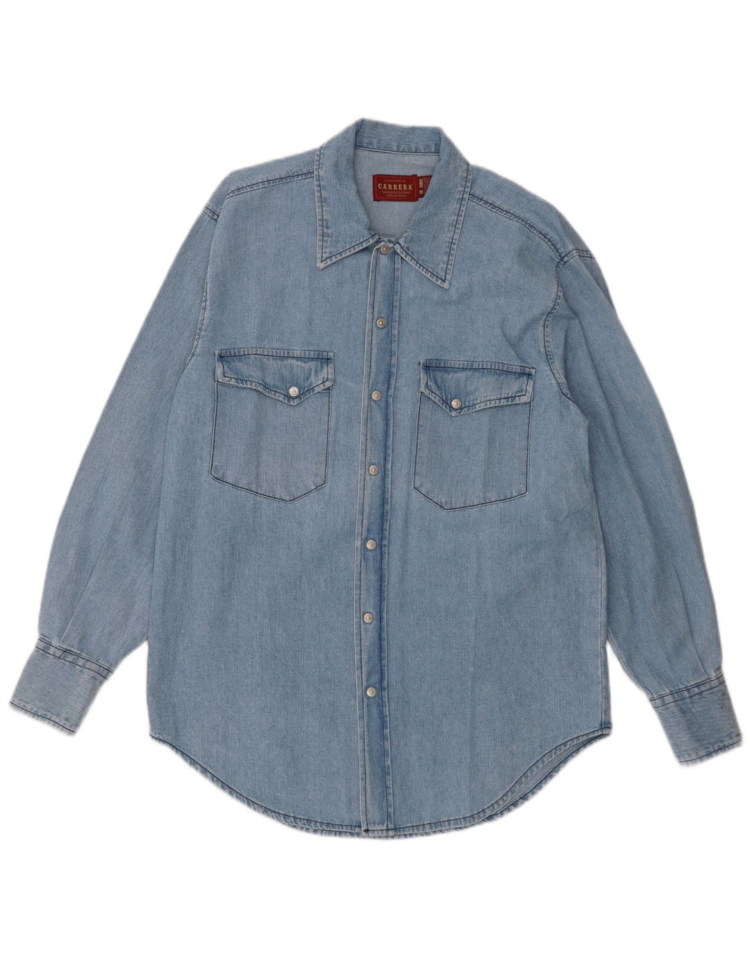 Carrera Mens Denim Shirt Size 41/42 Large Blue Cotton