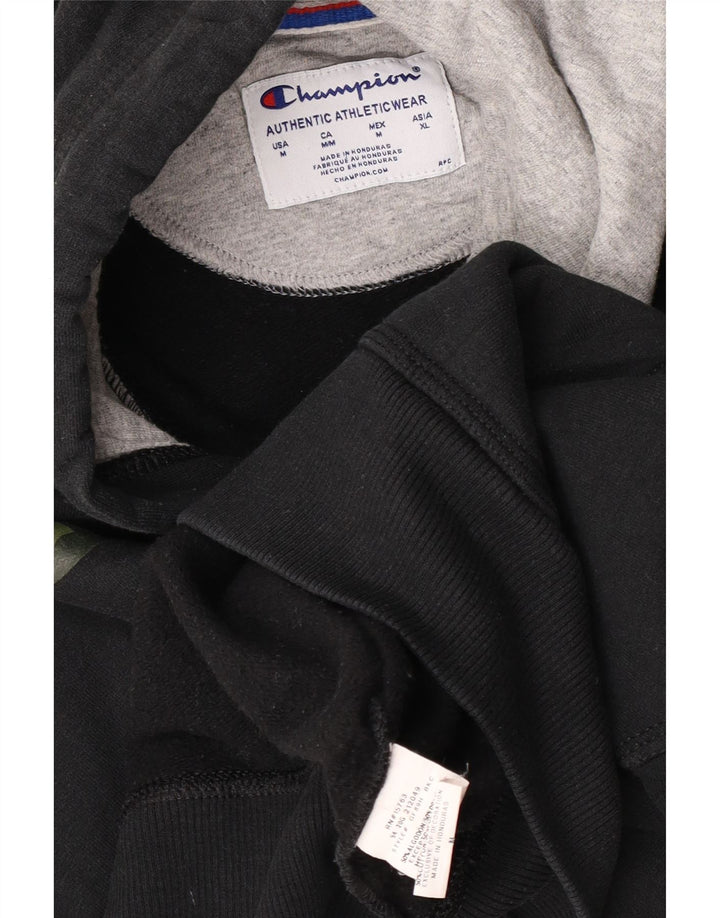 Champion Mens Graphic Hoodie Jumper Medium Black Cotton