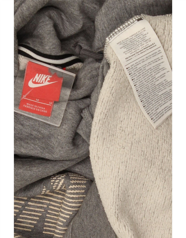 Nike Womens Graphic Oversized Hoodie Jumper UK 14 Medium Grey Cotton