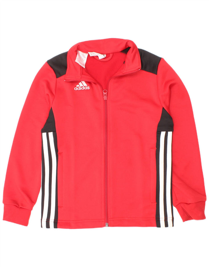 Adidas Boys Tracksuit Top Jacket 7-8 Years Red Colourblock Polyester