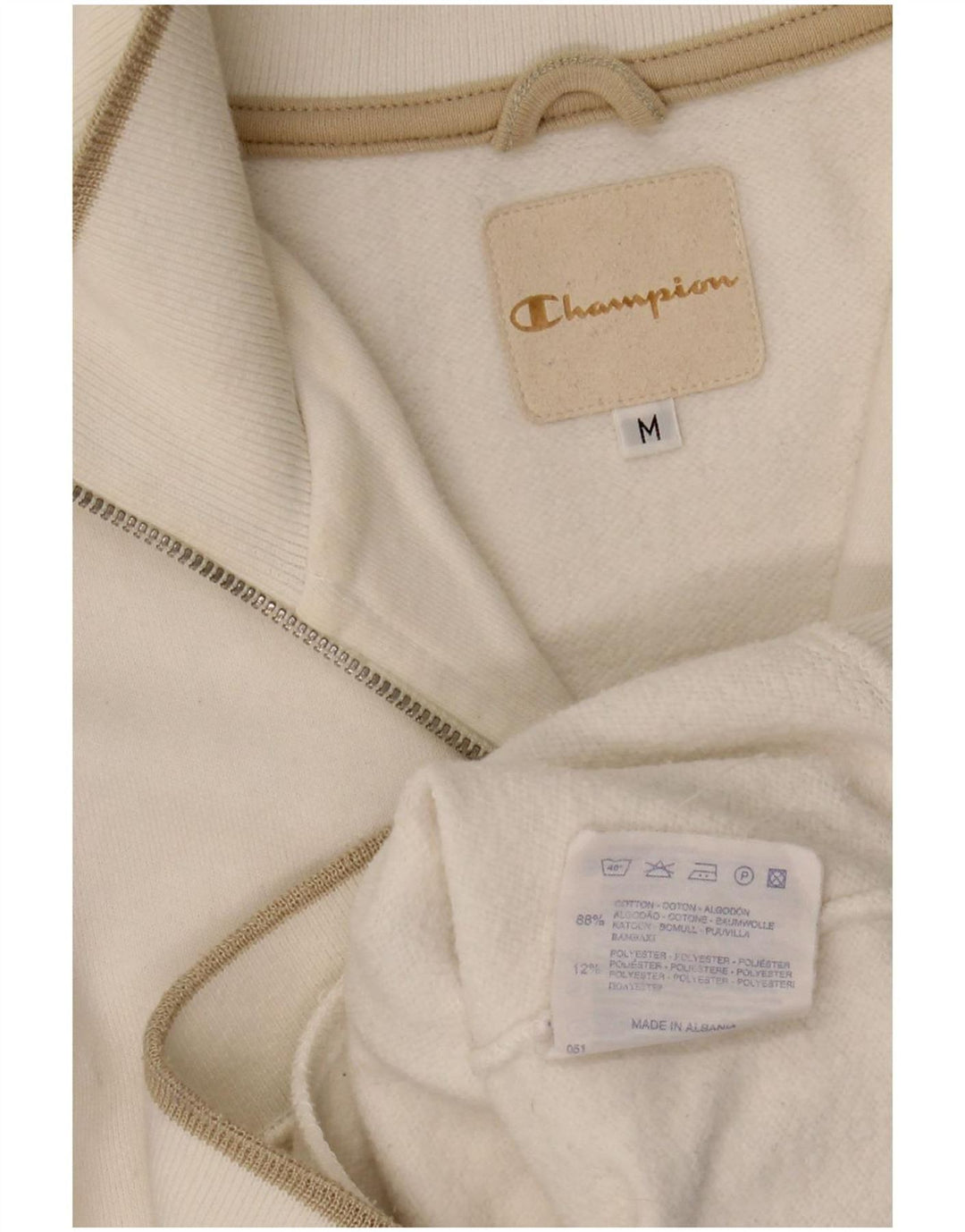 Champion Womens Zip Neck Sweatshirt Jumper UK 14 Medium White Cotton