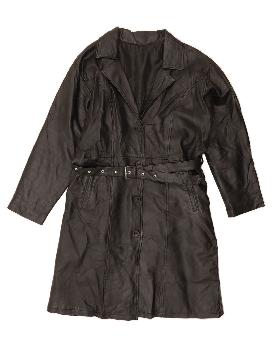 VINTAGE Womens Leather Coat UK 16 Large Black Vintage Vintage and Second-Hand Vintage from Messina Hembry 