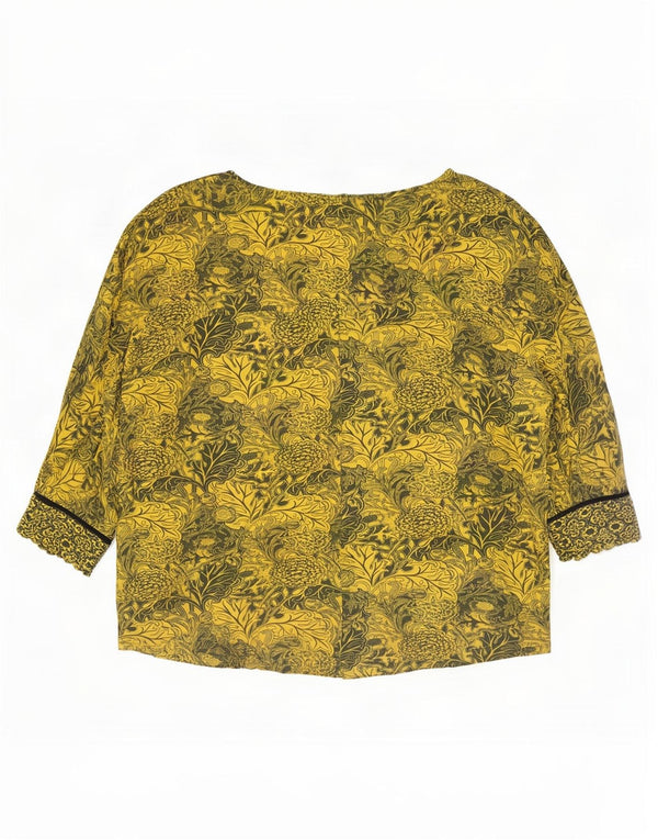 Desigual Womens Oversized V-Neck Jumper Sweater UK 14 Medium Yellow Floral
