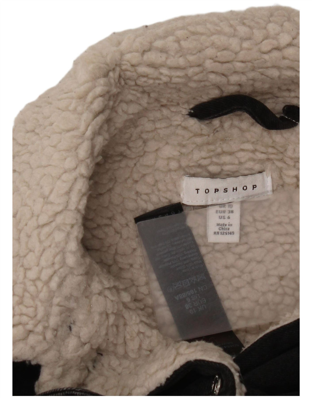 Topshop Womens Oversized Denim Sherpa Jacket UK 10 Small Black Cotton