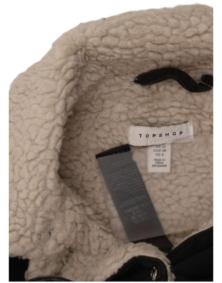 Topshop Womens Oversized Denim Sherpa Jacket UK 10 Small Black Cotton