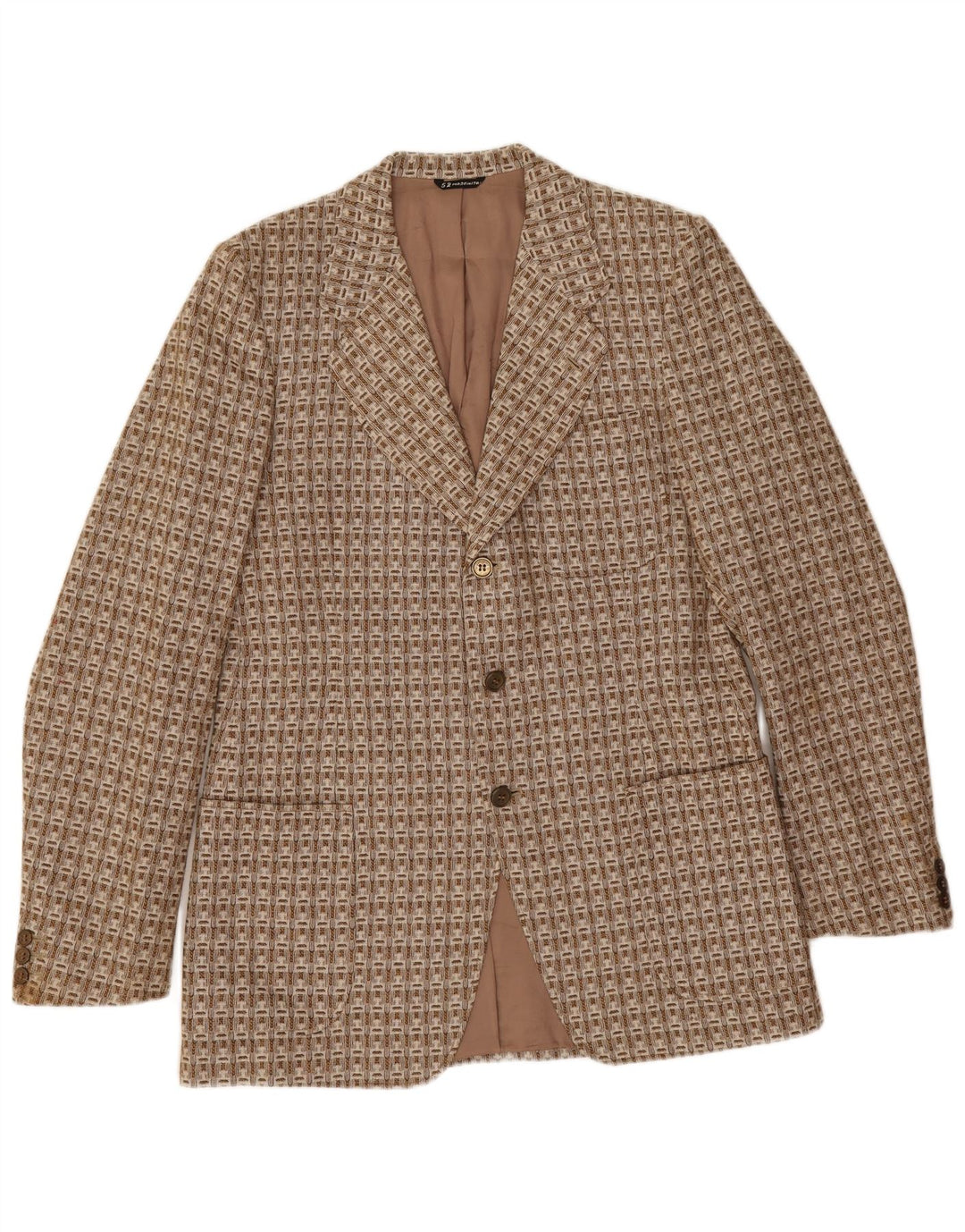 Jachetă Vintage pentru bărbați cu 3 nasturi IT 52 XL Lână geometrică maro