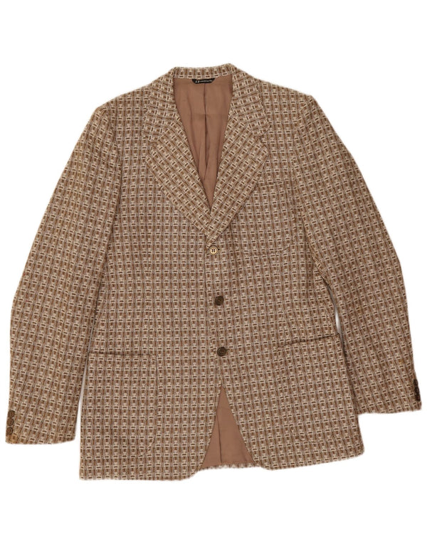 Giacca blazer vintage da uomo a 3 bottoni IT 52 XL lana geometrica marrone