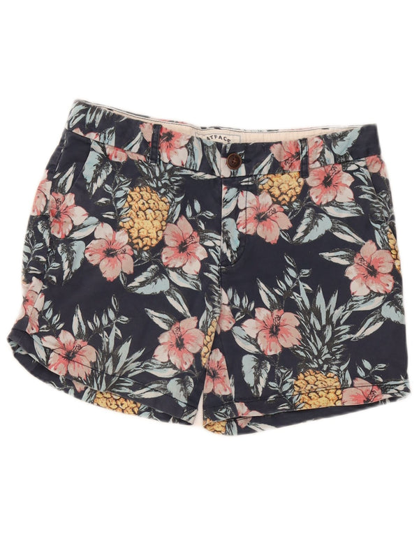 Shorts chino feminino Fat Face UK 10 pequeno W32 algodão floral azul marinho