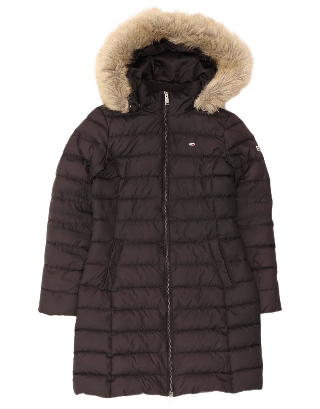 Tommy Hilfiger Womens Hooded Padded Coat UK 10 Small Black Polyester