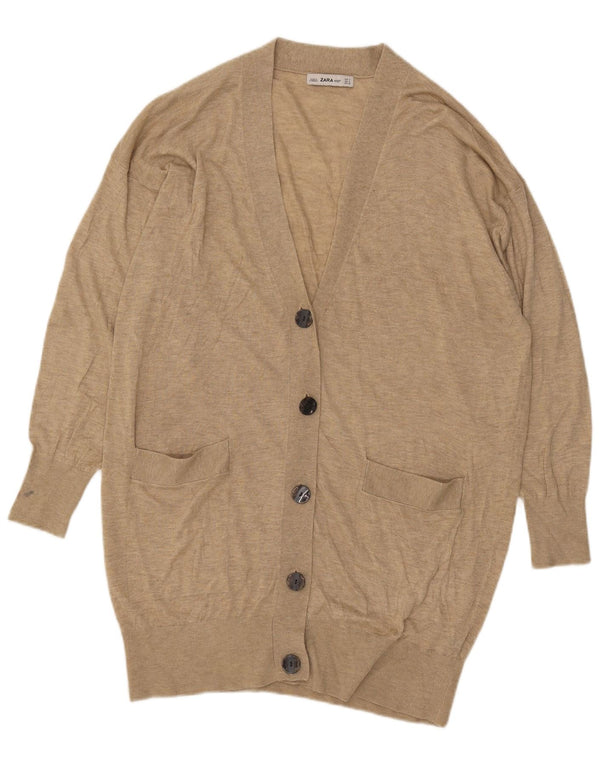 Zara Womens Longline Oversized Cardigan Sweater UK 10 Small Beige Acrylic
