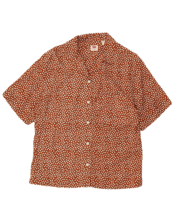 Levi's Chemise à manches courtes pour femme UK 10 Small Marron Floral Lyocell