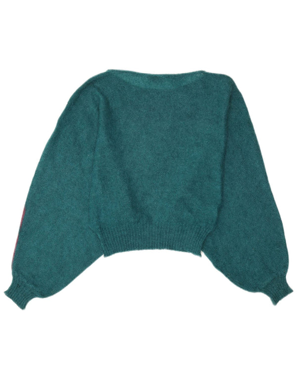 Sweter damski w stylu vintage, z dekoltem w łódkę, UK 14, średni niebieski, blok kolorów