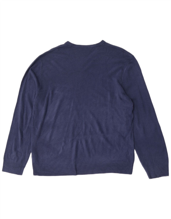 MARKS & SPENCER Mens V-Neck Jumper Sweater 2XL Blue Acrylic