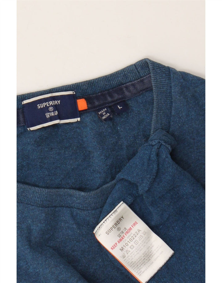 Superdry Mens T-Shirt Top Large Blue Flecked Cotton