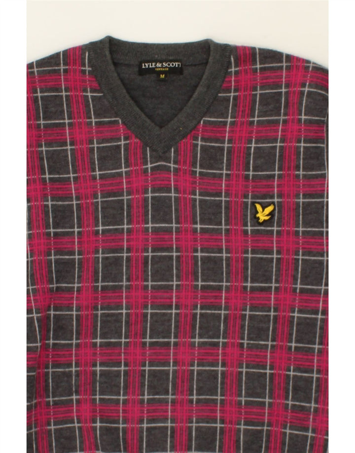 LYLE & SCOTT Womens V-Neck Jumper Sweater UK 14 Medium Grey Check Vintage Lyle & Scott and Second-Hand Lyle & Scott from Messina Hembry 