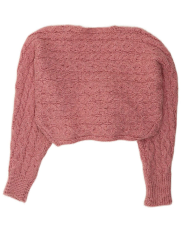 Zara Womens Crop Oversized cardigan sweater UK 10 Small Pink Acryl