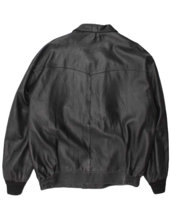 Giacca in pelle militare vintage da uomo UK 42 XL nera