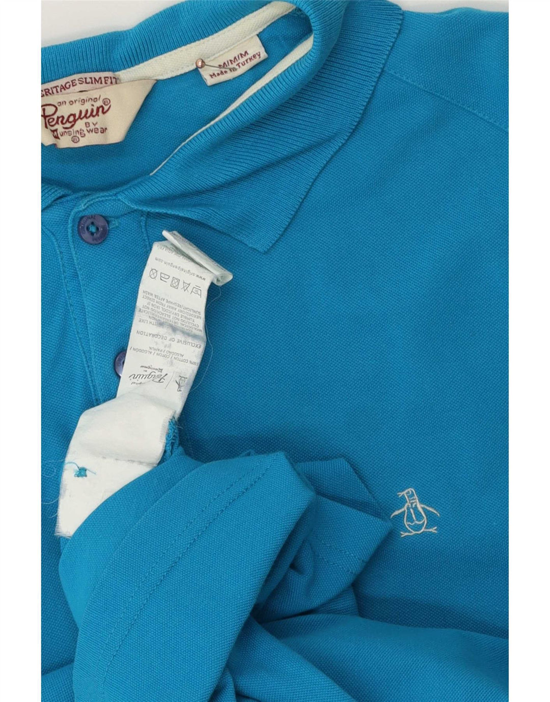 Penguin Mens Heritage Slim Fit Polo Shirt Medium Blue Cotton