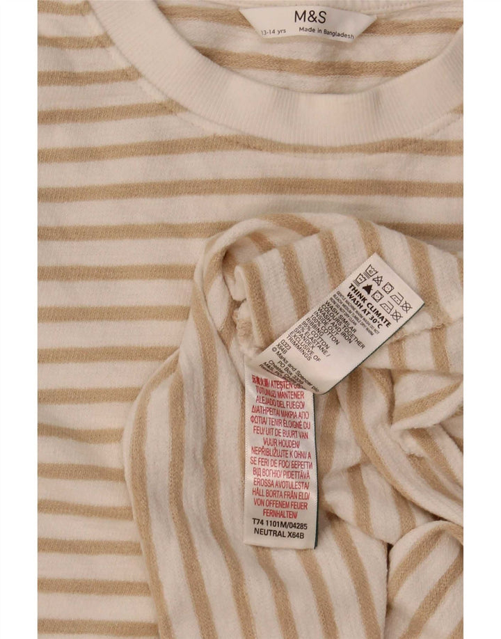 Marks & Spencer Girls Oversized Top Long Sleeve 13-14 Years Beige Striped