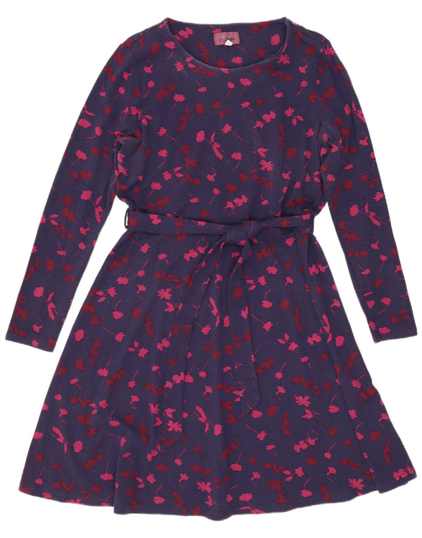 Joules Damen-Langarmkleid in A-Linie, Gr. 46, Marineblau, Blumenmuster, Viskose