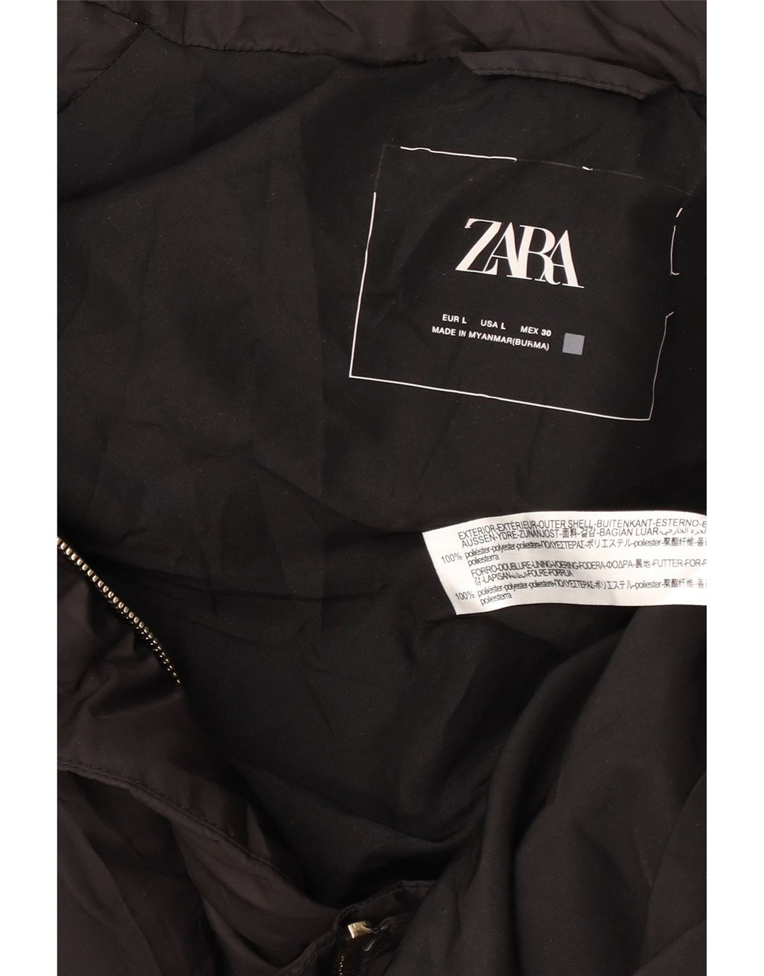 Zara Womens Hooded Sleeveless Padded Coat UK 16 Large Black Polyester