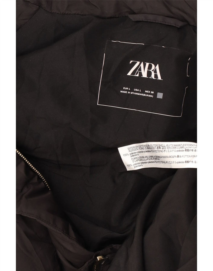 Zara Womens Hooded Sleeveless Padded Coat UK 16 Large Black Polyester