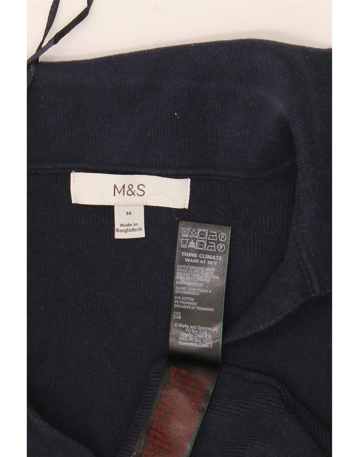 Marks & Spencer Womens Polo Shirt UK 12 Medium Navy Blue Cotton