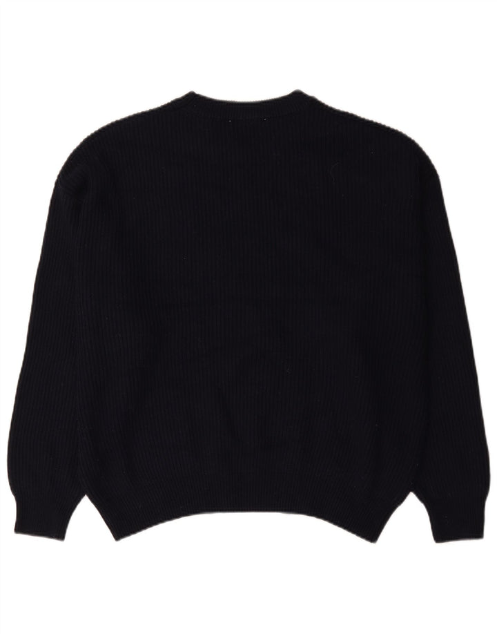 Zara Dame Oversized Crew Neck Jumper Sweater UK 18 XL Navy Blue Polyester