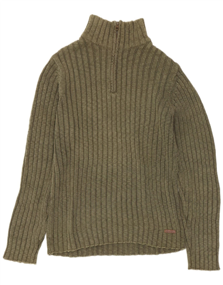 Marlboro Classics Herre Zip Neck Jumper Sweater Stor Khaki Bomuld