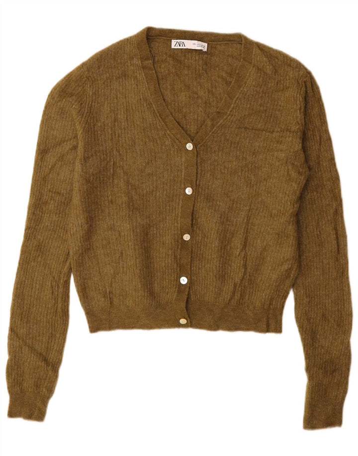 Zara Womens Cardigan Sweater UK 16 Large Khaki Polyamide