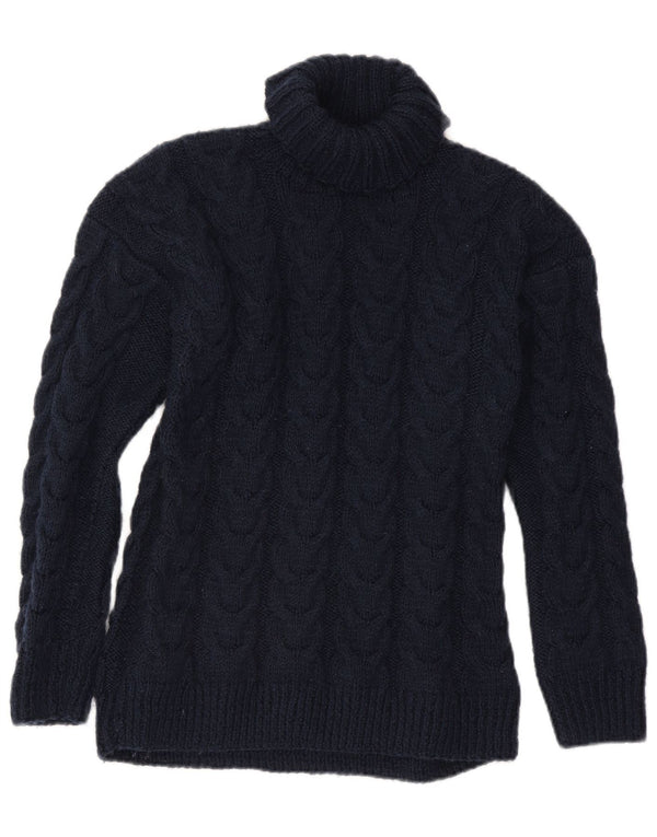 vintage Femmes Roll Neck Jumper Pull UK 16 Grand Bleu Marine