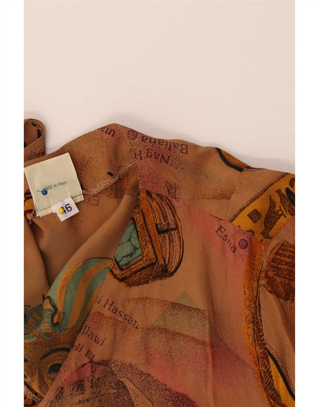 Vintage Womens Abstract Pattern Short Sleeve Shirt Blouse IT 46 Large Brown