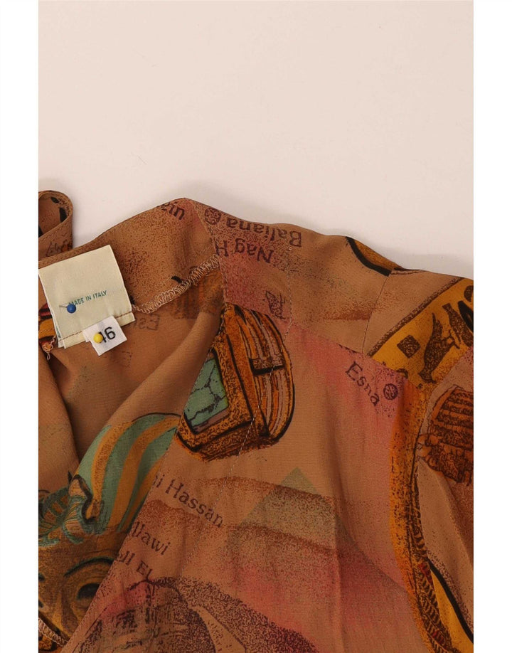 Vintage Womens Abstract Pattern Short Sleeve Shirt Blouse IT 46 Large Brown