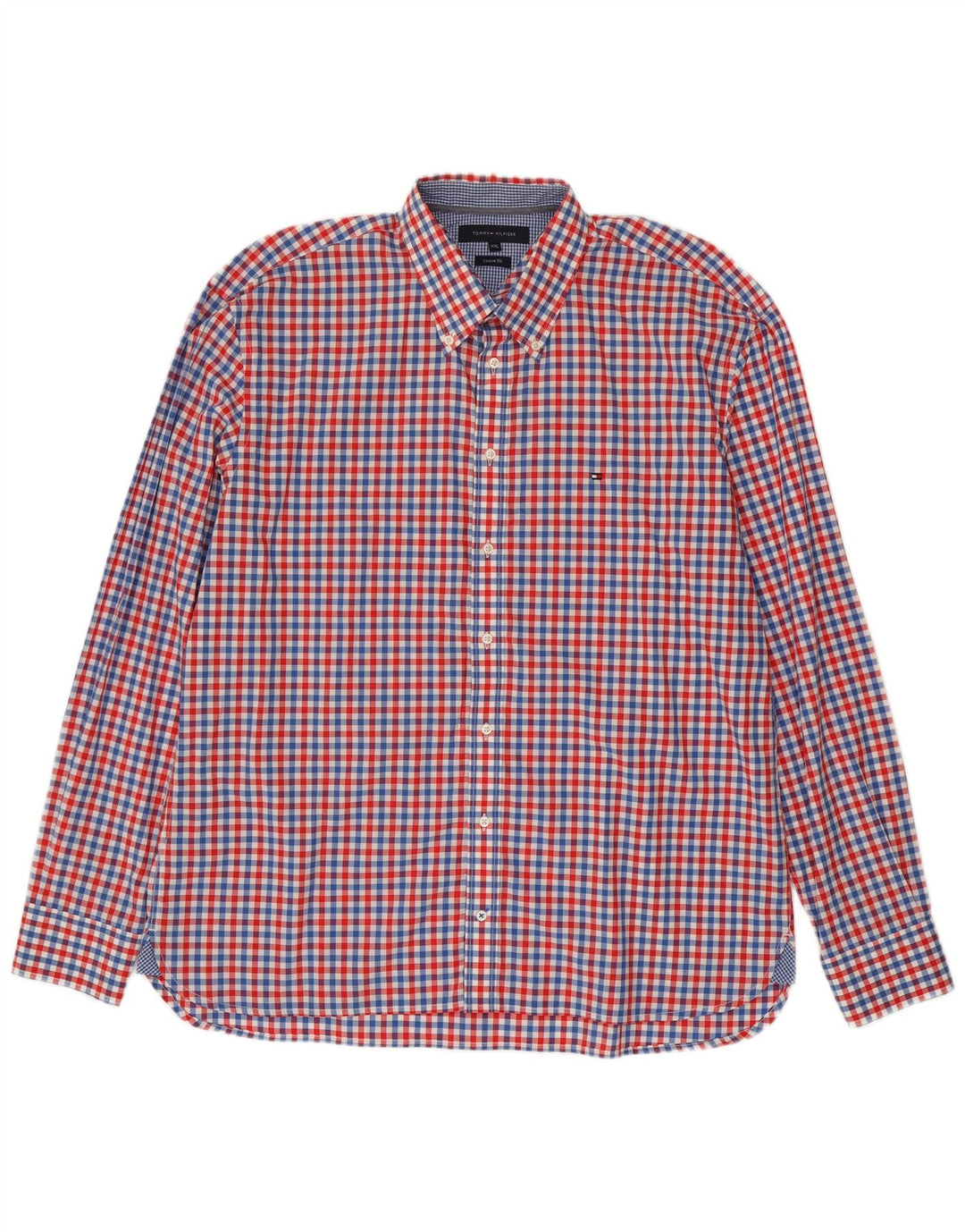 Tommy Hilfiger Mens Custom Fit Shirt 2XL Red Gingham Cotton