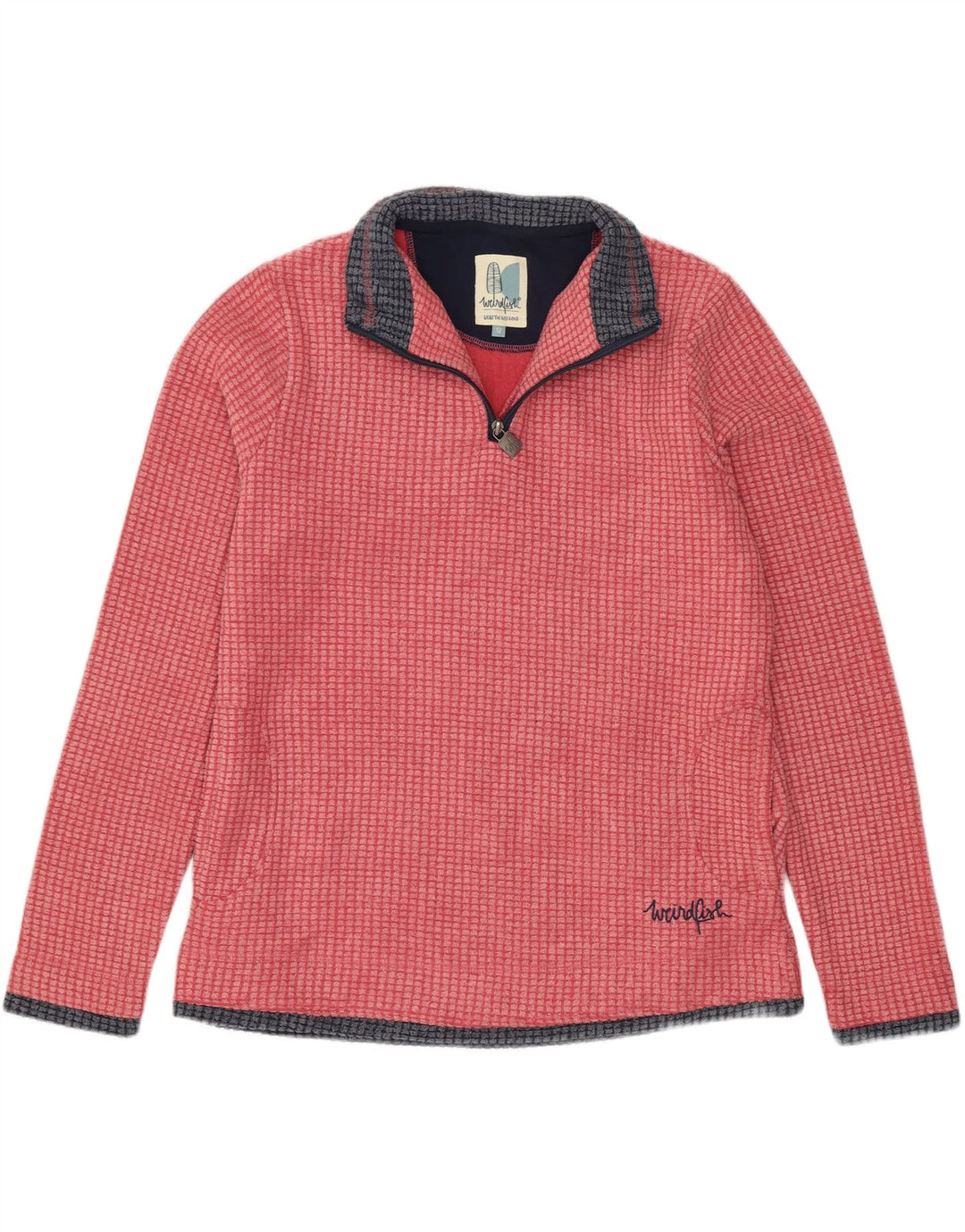 Weird Fish Womens Zip Neck Fleece Jumper UK 12 Medium Pink Polyester