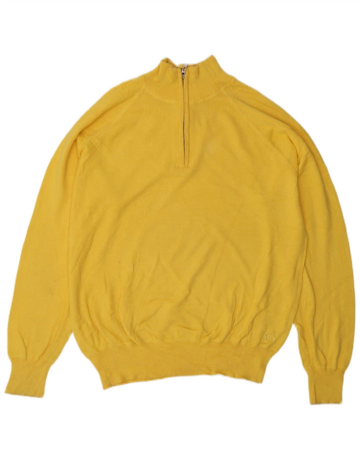 Sergio Tacchini Mens Zip Neck Jumper Sweater Large Yellow Cotton
