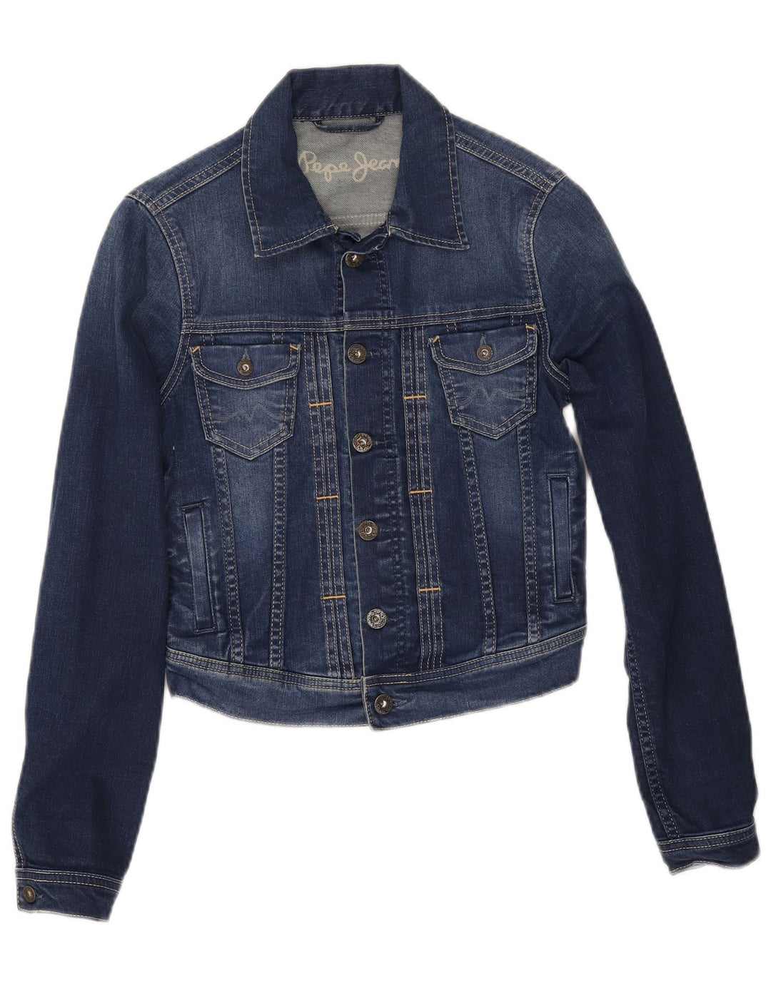 PEPE Jeans Womens Crop Denim Jacket UK 10 Small Blue Cotton